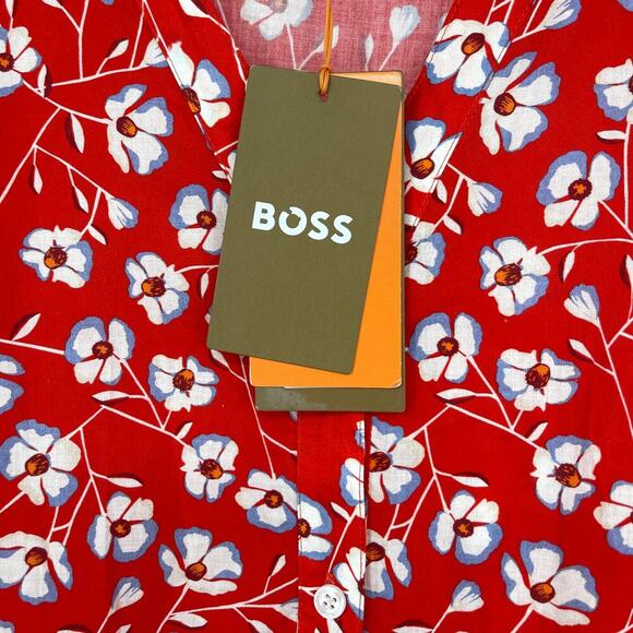 Boss Hugo Boss Dango Floral Mini Dress Tiered Red Blue Size 8 NEW with tags! - Picture 8 of 9